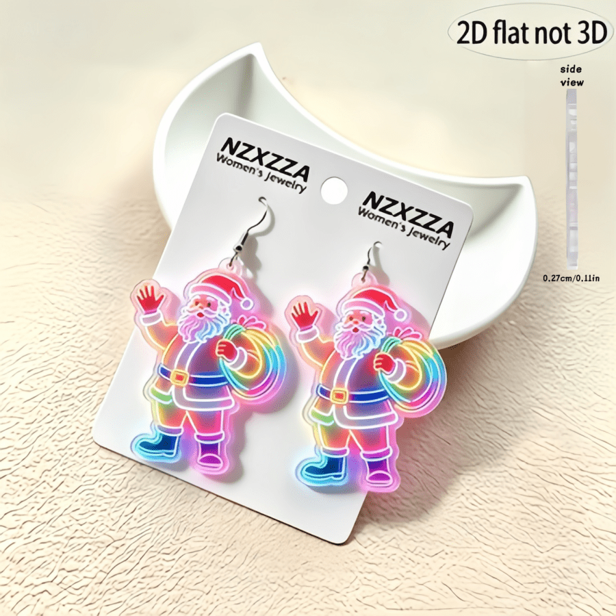 Neon Santa Claus Dangle Earrings, Holiday Party Gift